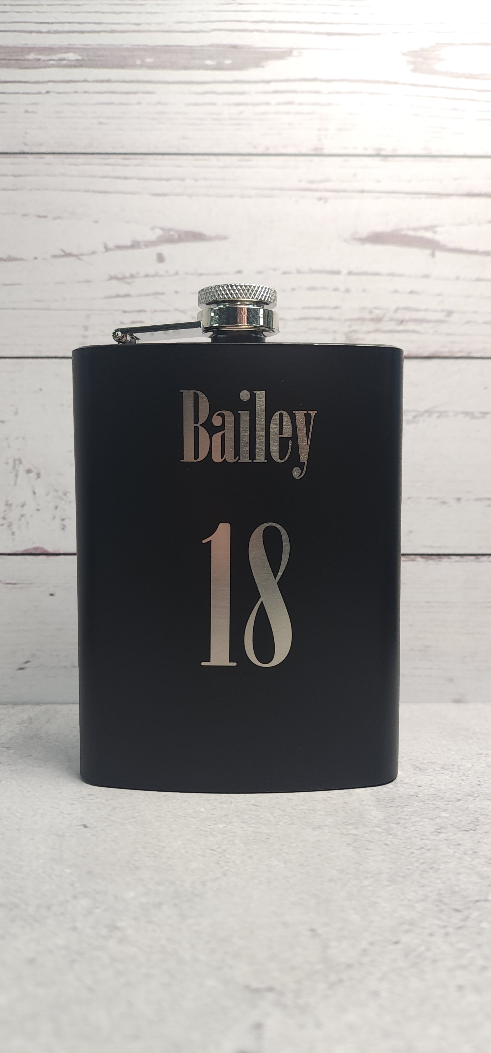 Personalised Engraved Black Stainless Steel Hip Flask 8oz