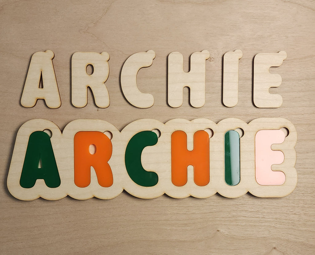 Personalised Name Puzzle Acrylic and Wooden Pieces – Kids Gift Australia