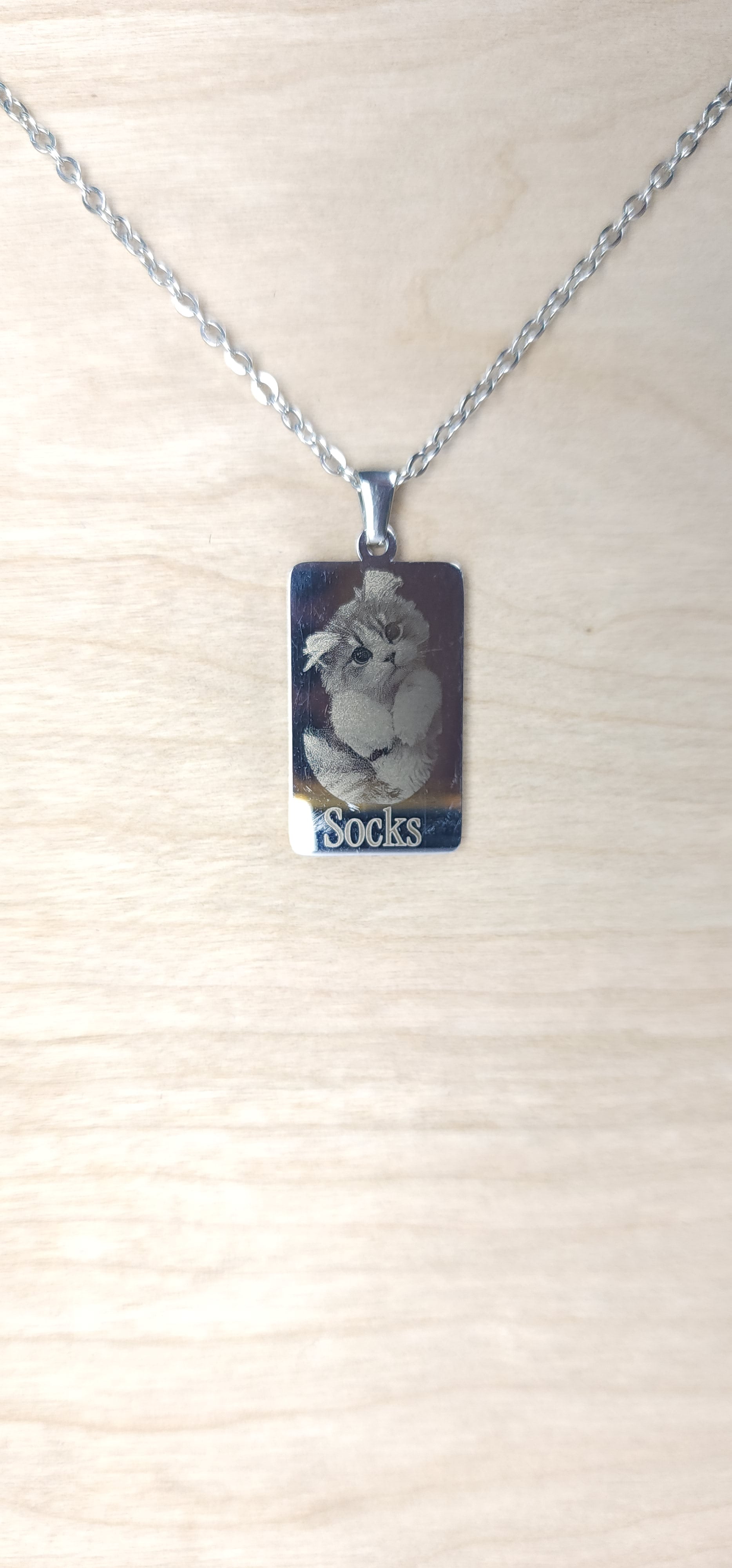 Personalised Engraved Pet Photo Stainless Steel Pendant with Chain
