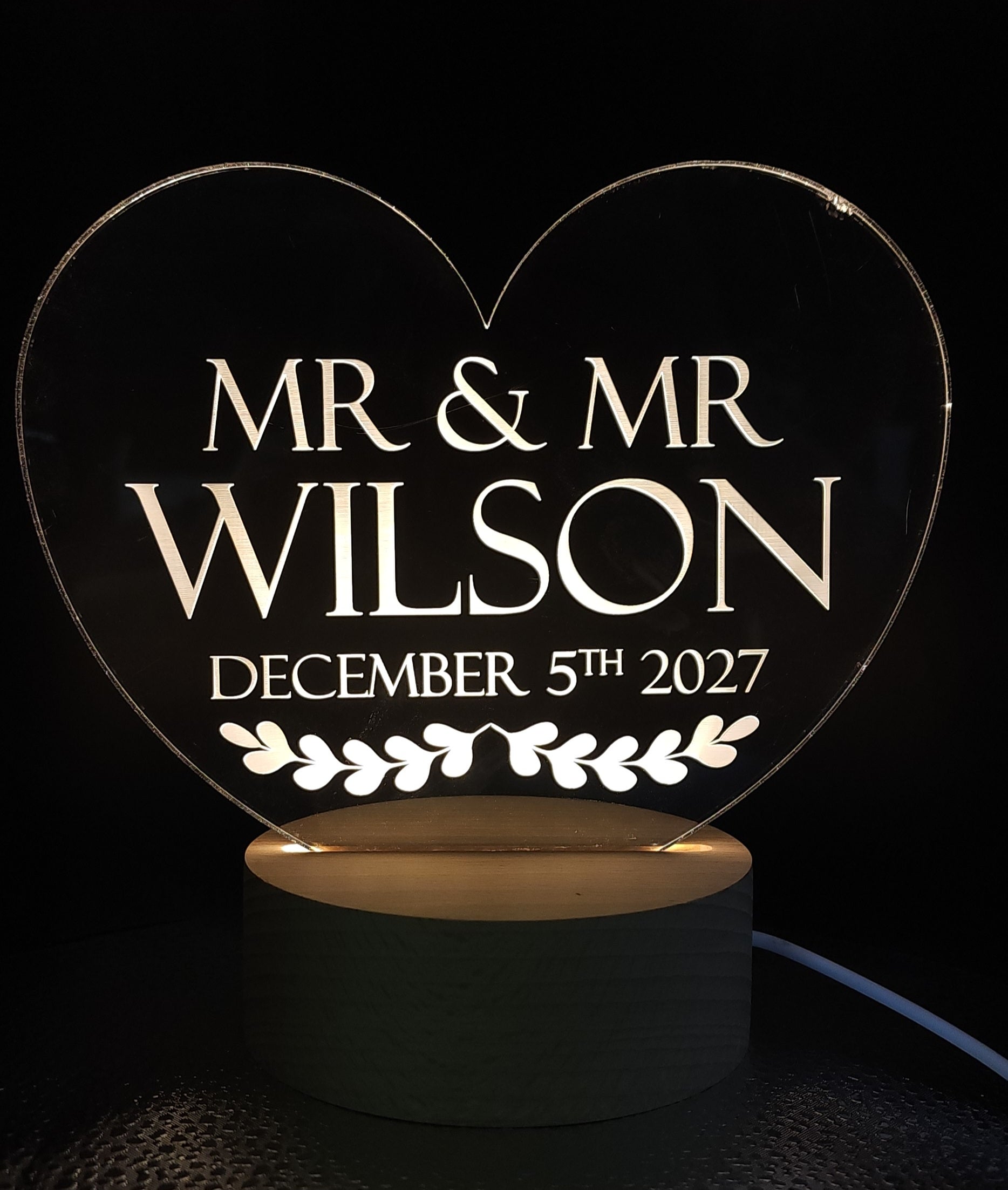 Mr and Mr with Wedding date LED Light