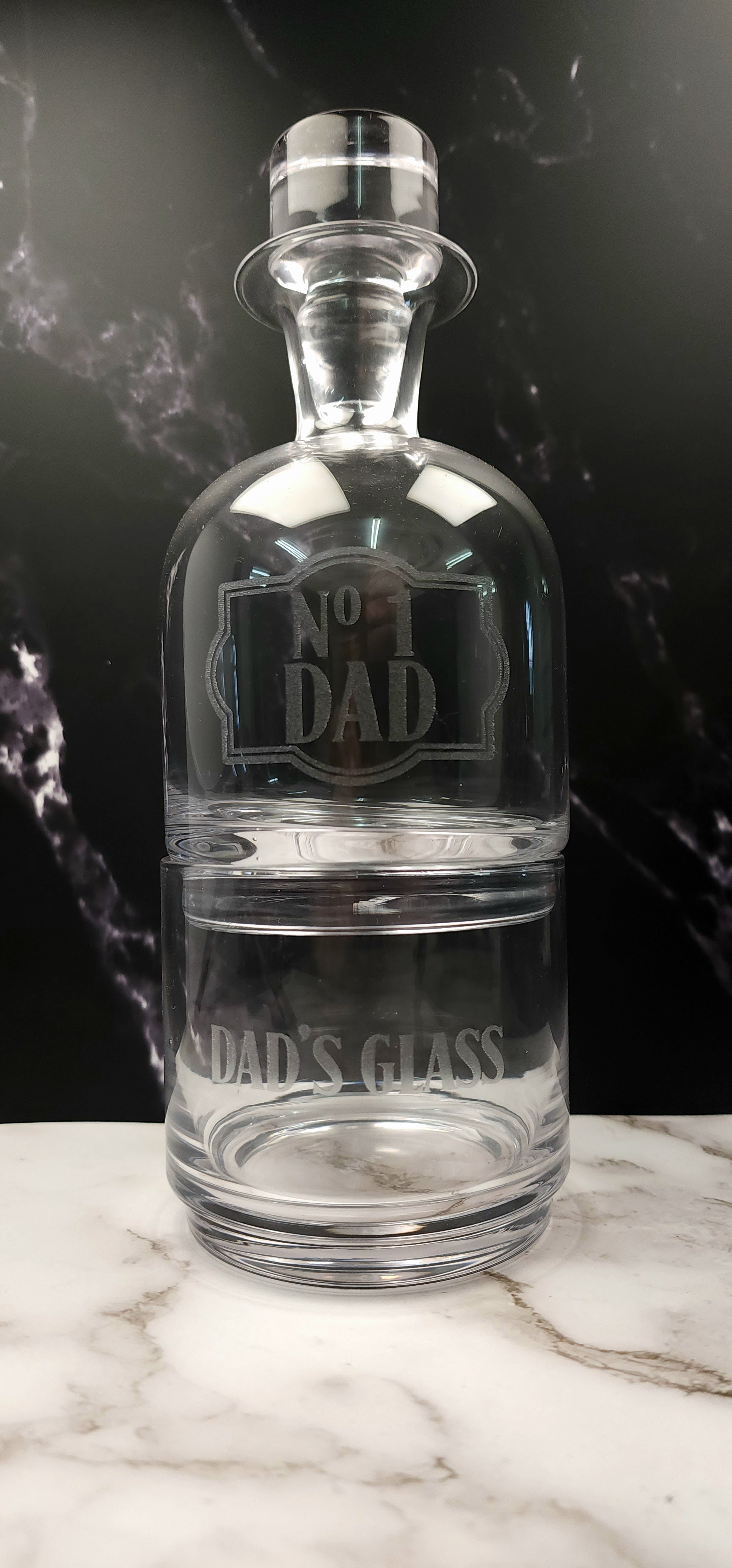 Engraved Stacked Whiskey Decanter Set With Frosted Message