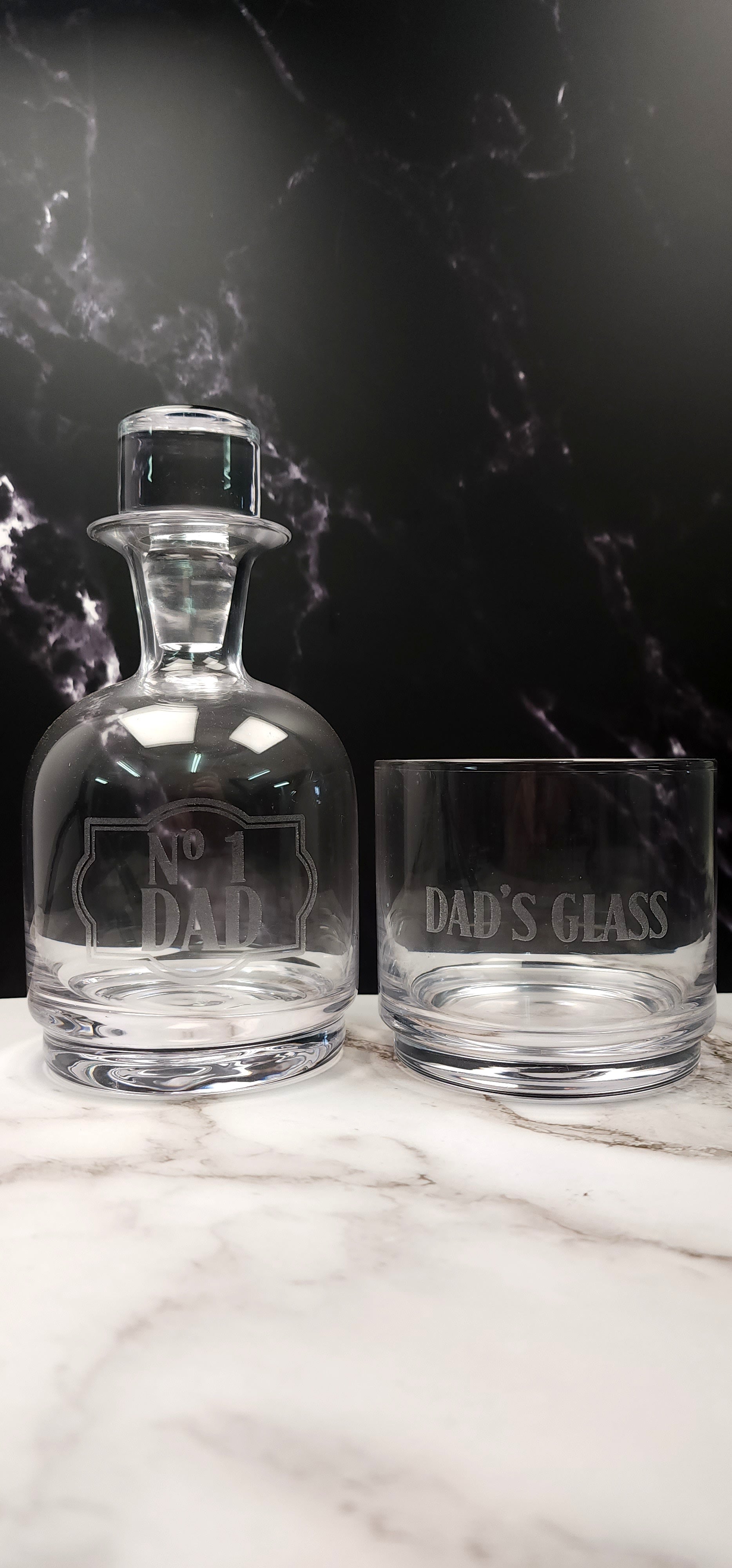 Engraved Stacked Whiskey Decanter Set With Frosted Message