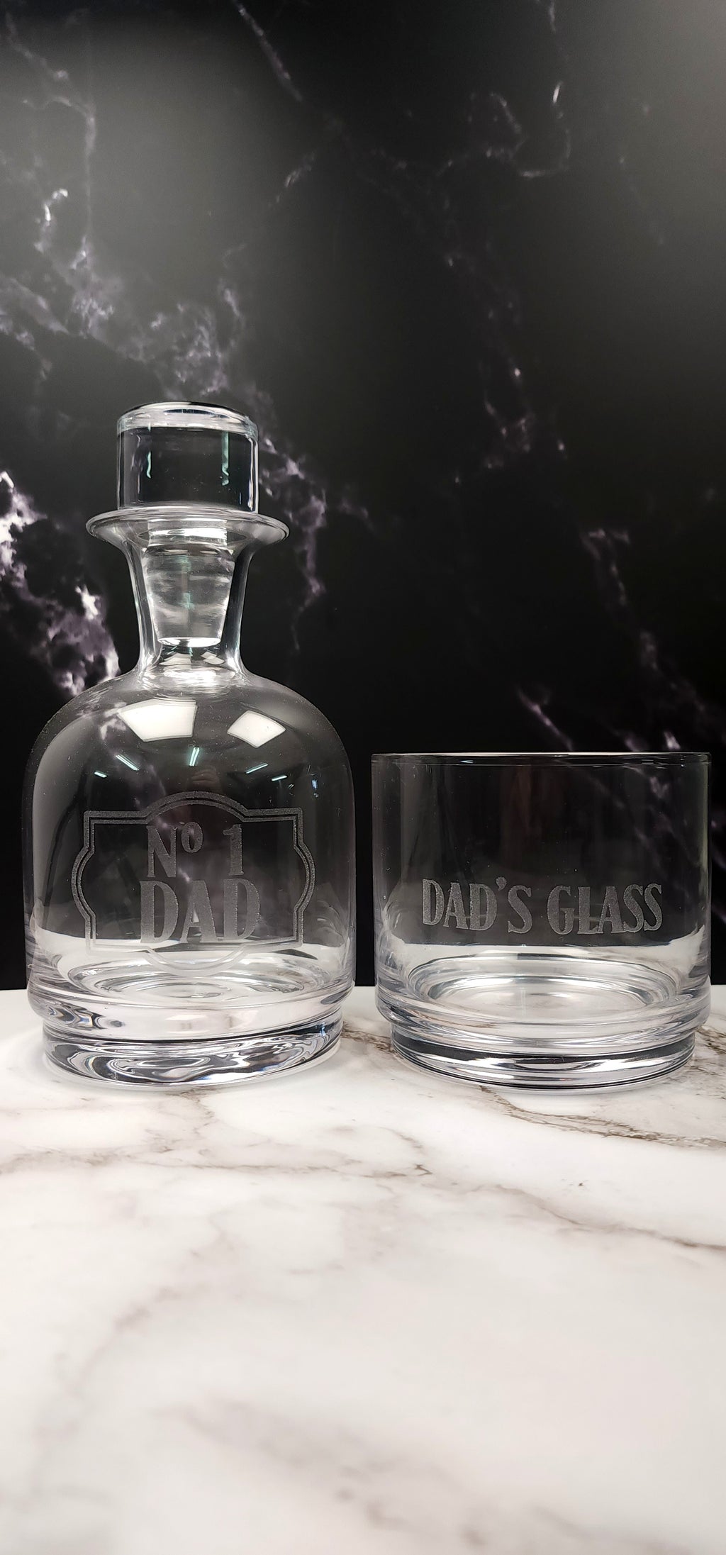 Engraved Stacked Whiskey Decanter Set With Frosted Message