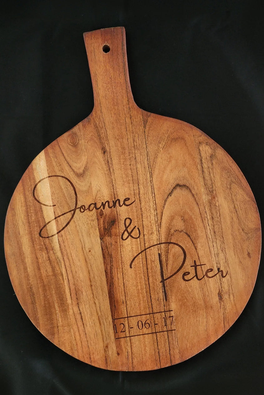 Engraved Round Wooden Cheese Chopping Board With Handle
