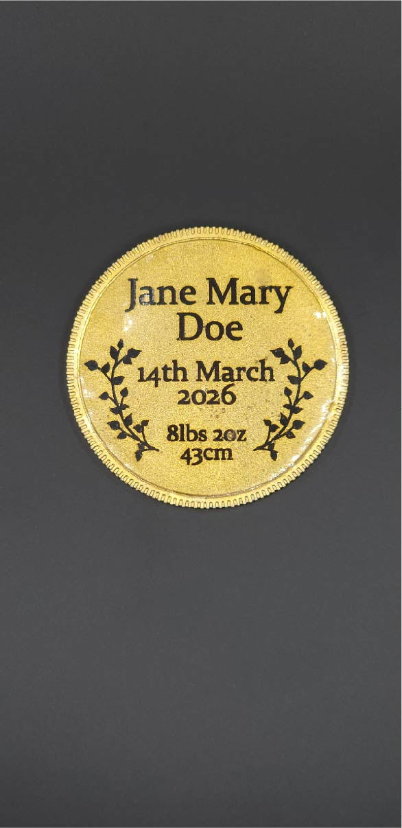 Personalised customisable engraved brass birth coin