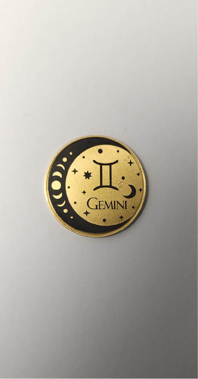 Personalised customisable engraved brass coins zodiac with resin finish