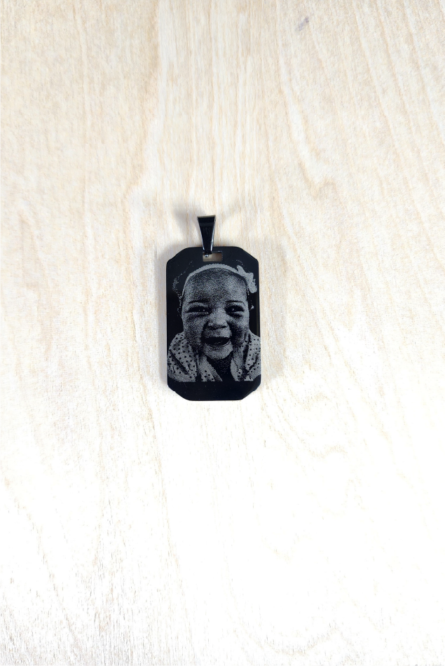 Personalised Engraved Black Stainless Steel Photo Pendant