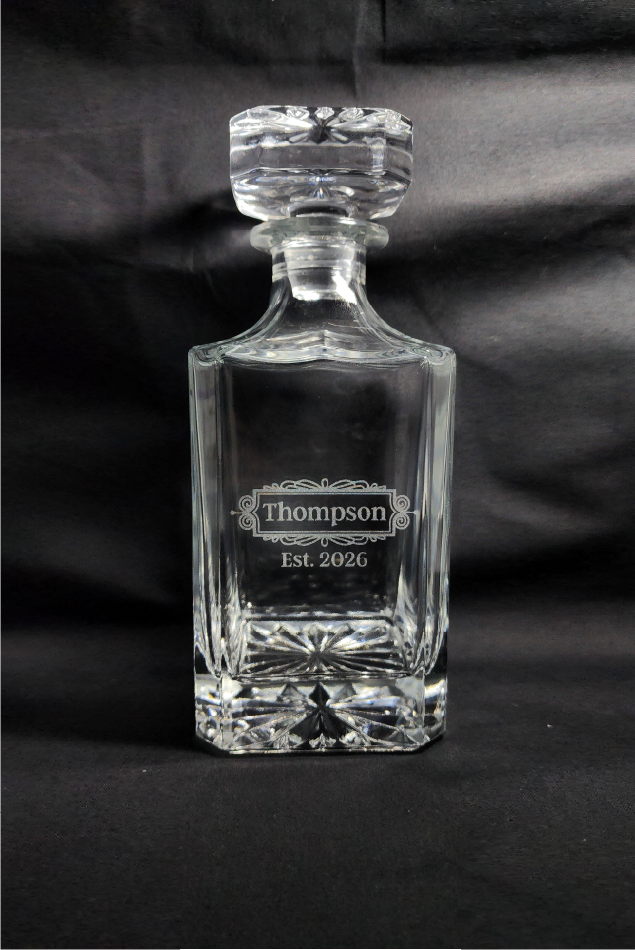 Engraved 3-Piece Whiskey Decanter and Glass Set