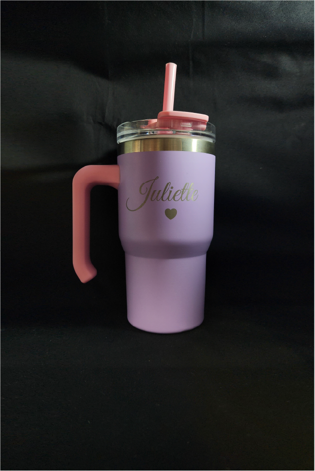 Personalised Purple And Pink Stainless Steel Insulated Tumbler With Straw Lid 600ml
