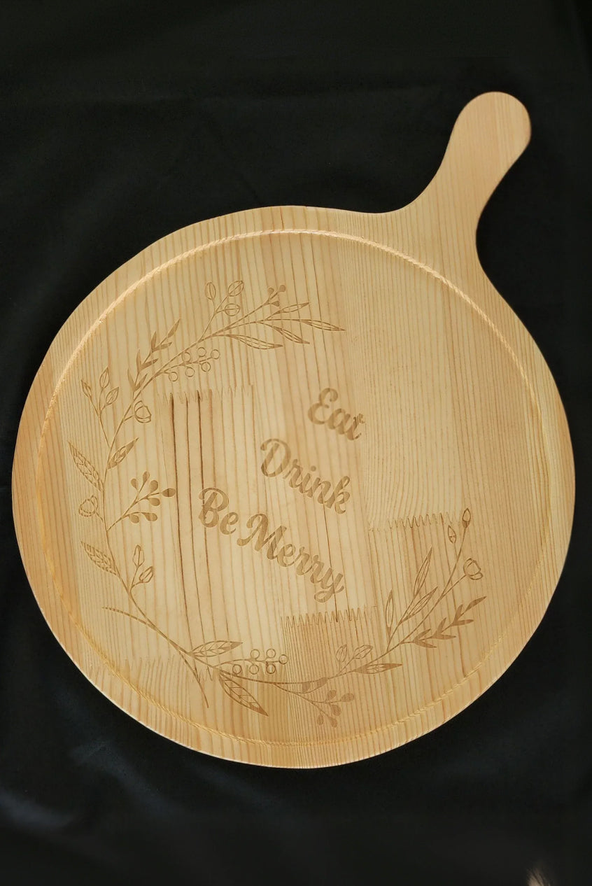Engraved Round Bamboo Wooden Cheese Chopping Board